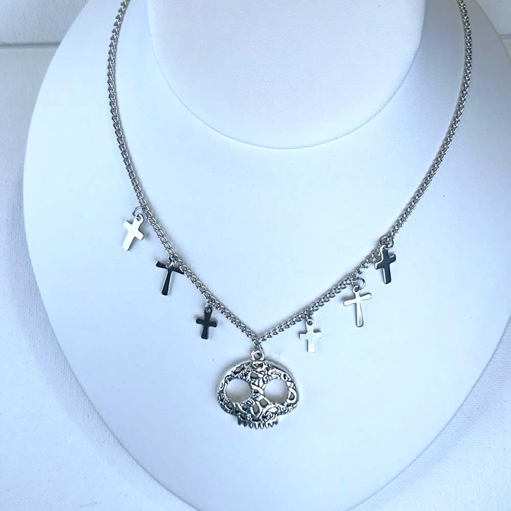 Halloween Day of Dead Sugar Skull Crosses Goth Punk Pirate Grunge 18” Necklace